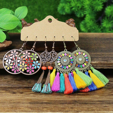 3Set Pairs Bohemian Style Earrings Retro Ethnic Fashionable Romantic Su Earrings