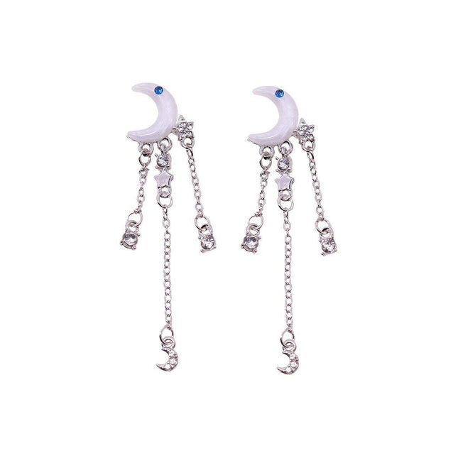 Elegant Moon Zircon Tassel Earrings For Women Exquisite Fashion Jewelry
