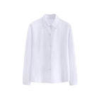 Ladies Womens Plain Long Sleeve Work Shirt Collar Office Formal Blouse Easy Care - Aimall