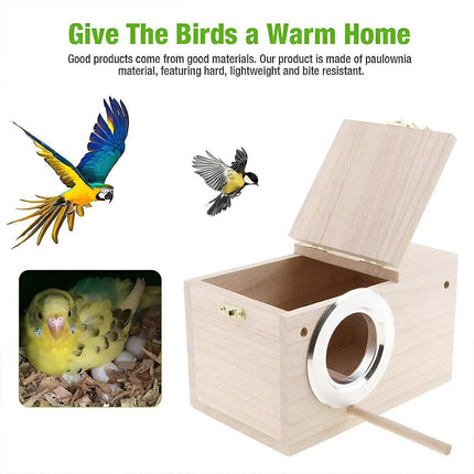 Wooden Nest Bird Breeding Box Parakeet Parrot Cockatiel Cage Nesting House S M L - Aimall