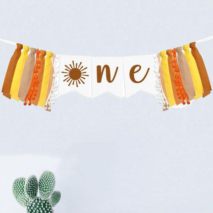 Birthday Party Flag High Chair Decoration Sun Theme Baby Flag Cloth Flowers