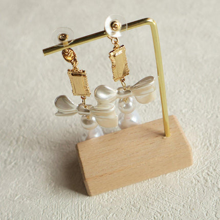 Sweet White Bow Long Earrings for Girls Elegant Fashion Dangle Jewelry Gift