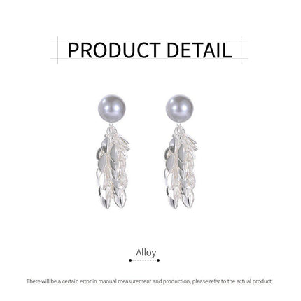 Gray Leaf Tassel Earrings pearl stud Sparkling Fashion Jewelry Women Gifts