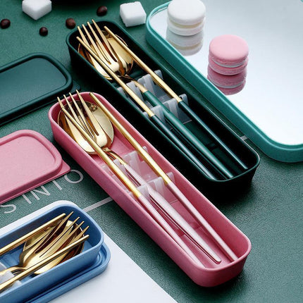 5PC Stainless Steel Portable Cutlery Set - Fork Spoon for Travel & Picnic - Aimall