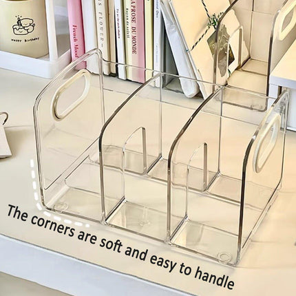 Acrylic Desktop Book Stand Transparent Office Storage Box File Rack Pen Holder