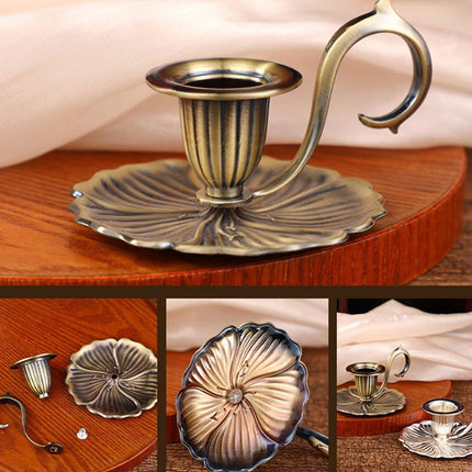 Retro Handheld Candlestick Holder European Style Candle Stand Metal Candlestick