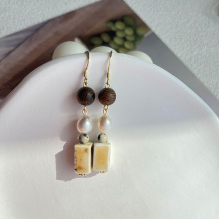 Ceramic Round Cake Earrings Wooden Bead Design Lightweight Jewellery for Women