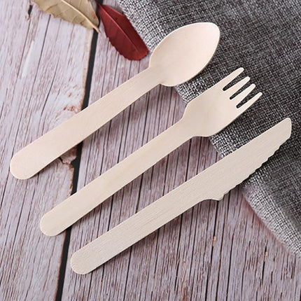 Eco-Friendly Wooden Cutlery Spoon Knives Fork Teaspoon utensils Party Home - Aimall