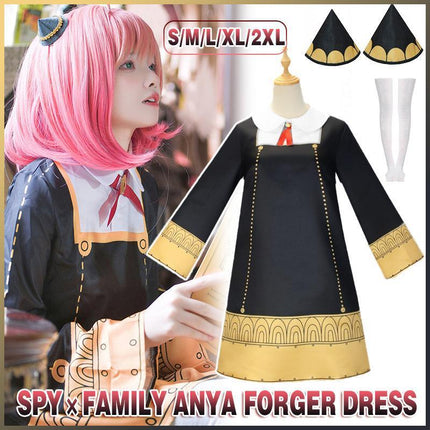 Anime SPY×FAMILY Anya Forger Cosplay Costume Girls Long Sleeve Dress Wig Outfits - Aimall