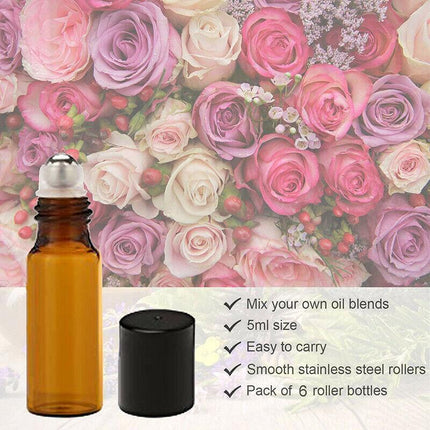 5ml Roller Rollerball Perfume Essential Oil Roll On Ball Amber Glass Bottle - Aimall