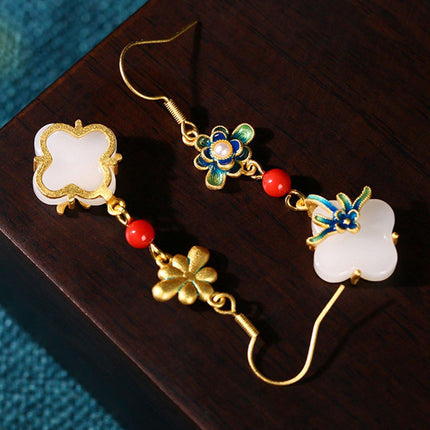 Chinese Flower Earrings Ethnic Style Hanfu Earrings for Traditional Jewelry