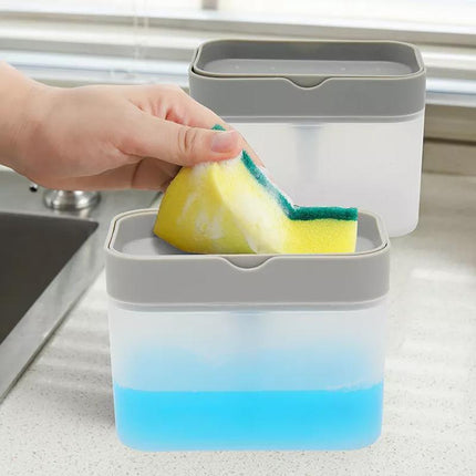 2 In 1 Soap Pump Dispenser Sponge Holder Dish Washing Liquid Container Kitchen - Aimall