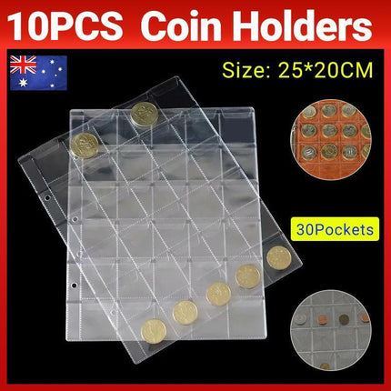 10PCS 30 Pockets Coin Holders Folder Pages Collection Album Storage Book Sleeve - Aimall