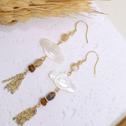 Mother of Pearl Tassel Earrings Auspicious Clouds Fashion Jewellery Women