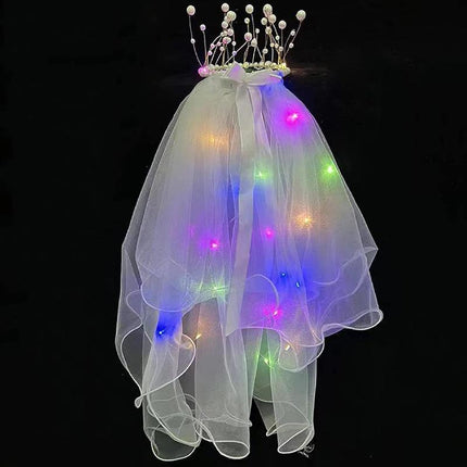 LED Crowns Glowing Headdress Wedding Bride Crowns Pearl Headwear viel party - Aimall