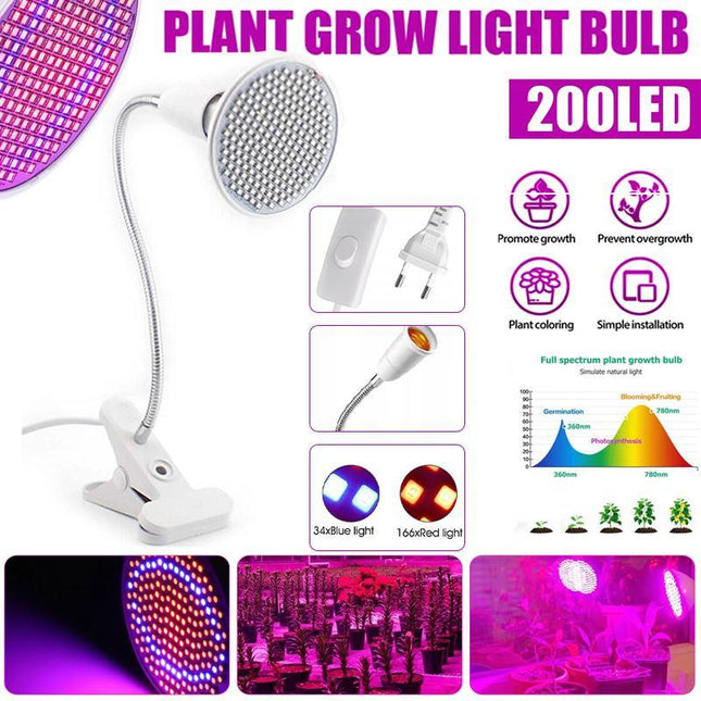 200 LED Grow Light Full Spectrum Hydroponic Garden Plant Desk Flexible Clip Lamp - Aimall