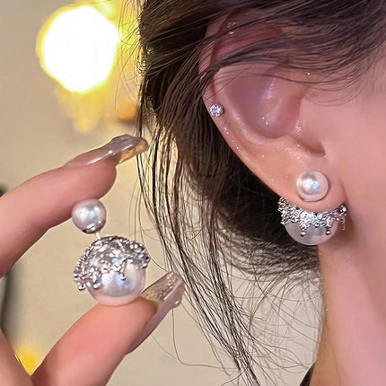 New Women Ladies Crystal Rhinestone Pearl Ear Studs Earrings Charm Jewelry Gift - Aimall