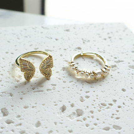2pcs Butterfly Opening Ring Elegant Temperament Gentle Design Jewelry for Women