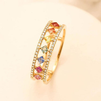 Rainbow Gold Ring Women Fashion Colorful Band Jewelry Gift 6-10 Sizes Ring