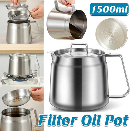 1500ml Stainless Steel Oil Filter Pot Oil Strainer for Kitchen Cooking Frying