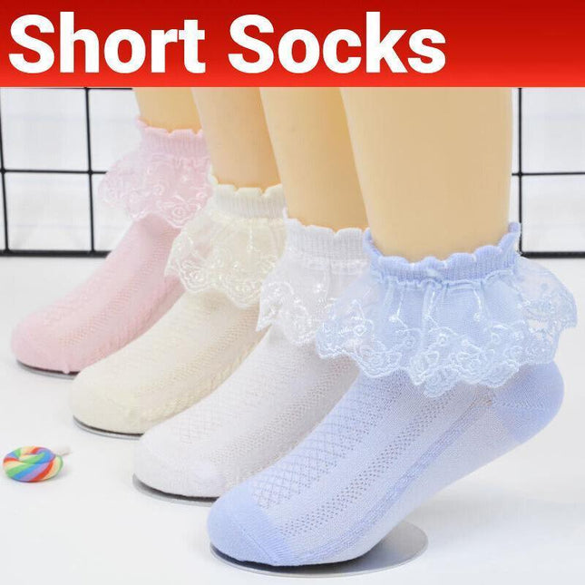 Girls Kids Lace Ruffle Ankle Short Socks Frilly Toddler Princess Socks 0-9 Yrad XL - Aimall