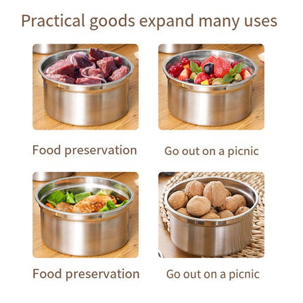 3PCS Stainless Steel Sealed Crisper Storage Box with Lid Round Food Lunch Box