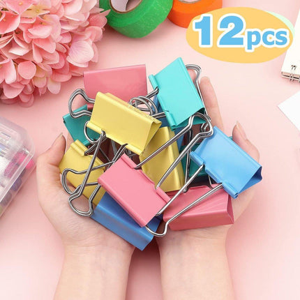 12pcs Colour Long Tail Clips for Office Student Document Metal Receipt Ticket