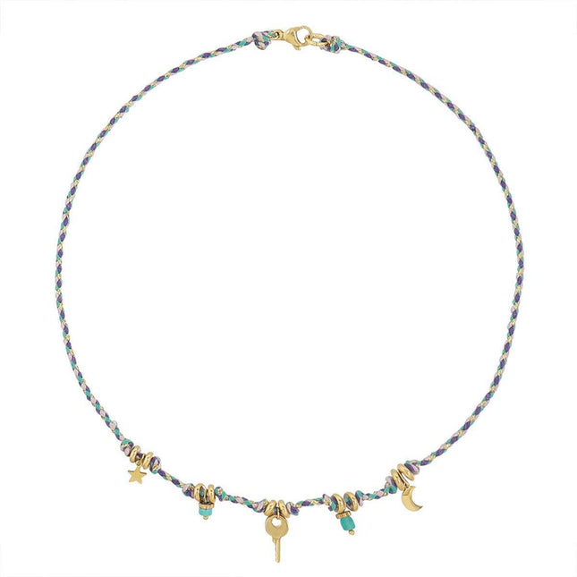 Handcrafted Traditional Chinese Style Necklace Moon Pendant Woven Choker Design