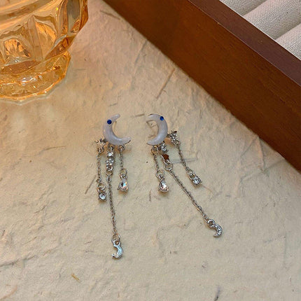 Elegant Moon Zircon Tassel Earrings For Women Exquisite Fashion Jewelry