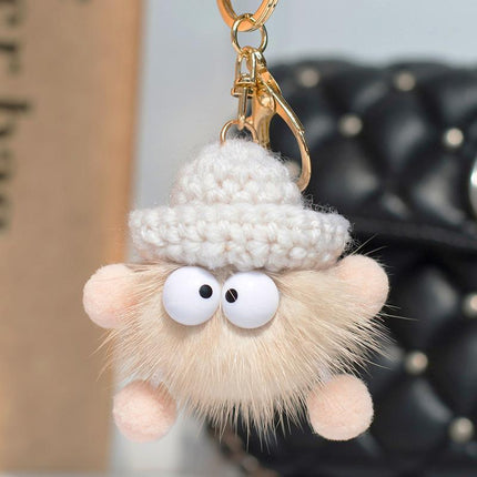 Cartoon Animal Plush Small Coal Ball Backpack Pendants Keychain Doll Keyring Car - Aimall