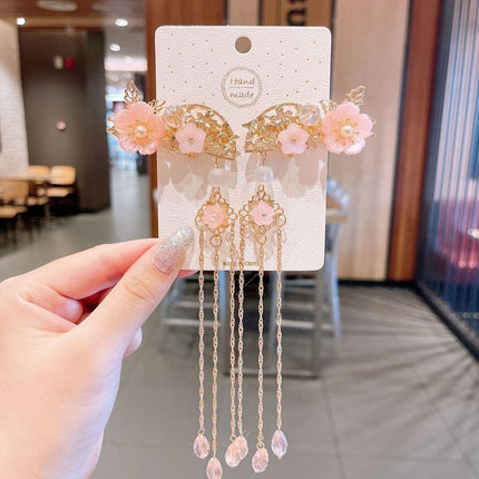 2Pcs Hanfu Flower Hair Clip Pearl Tassel Butterfly Hairpin Female/Children Party - Aimall