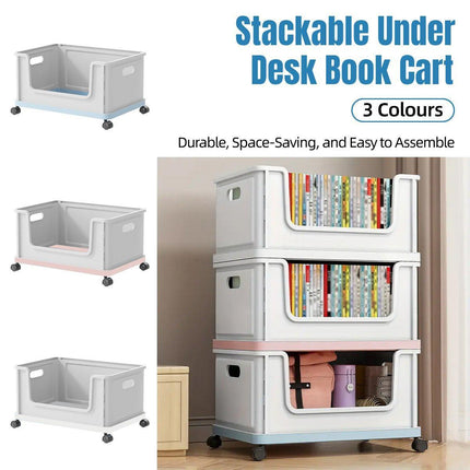 Under Desk Book Storage Box with Wheels Movable Classroom Student Organiser Rack