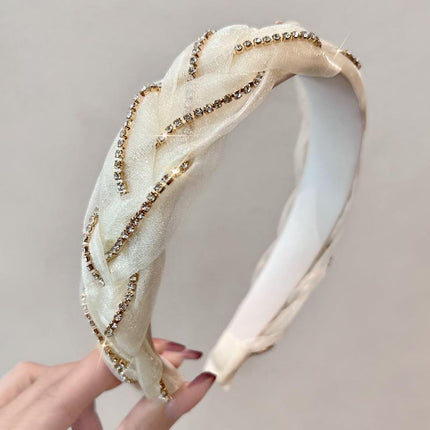 Women Hairband Twist Organza Knot Cross Tie Wide Headwear Hair Band Hoop Shiny - Aimall
