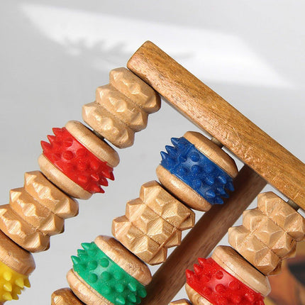 Six-Row Wooden Foot Roller Massager Colourful Relaxation Tool for Foot Relief