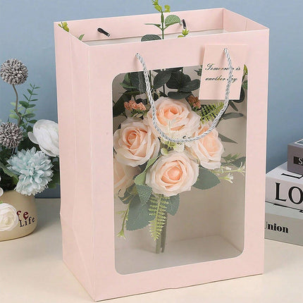 25x Thick Gift Bags with Transparent Window for Valentines Day Bouquets and Gift