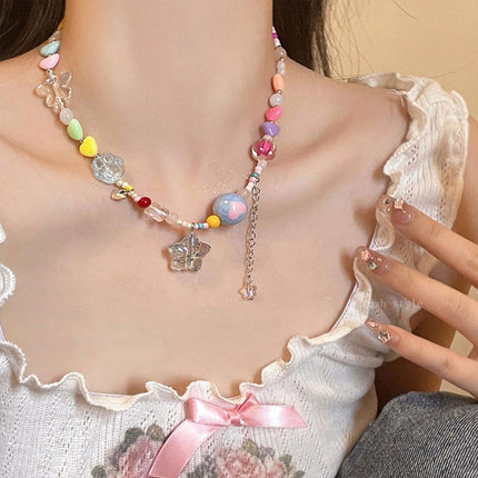Colourful Hearts Transparent Star Necklace Sweet Fashion Jewellery for Women