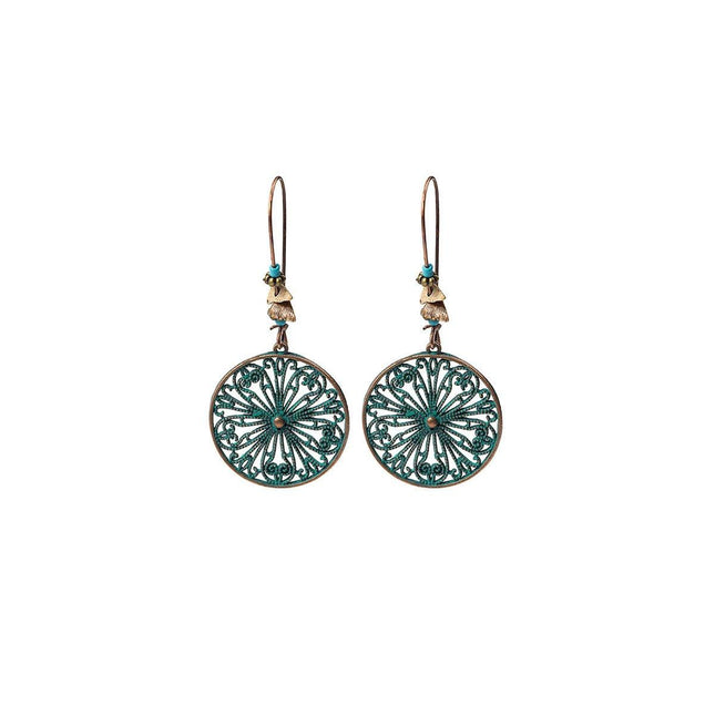 Bohemian Vintage Openwork Floral Round Earrings Elegant Jewelry Women Fashion