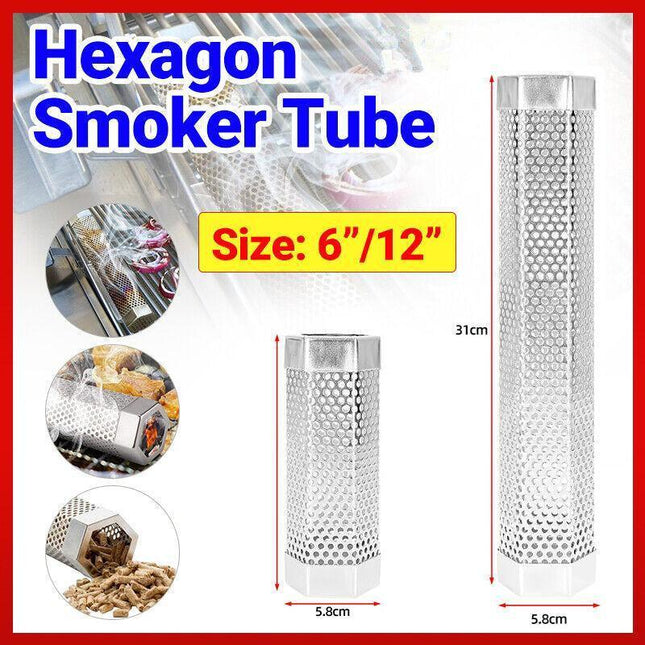 Hexagon Bbq Smoker Tube Stainless Steel Grill Accessory Smoking Box Long Lasting - Aimall