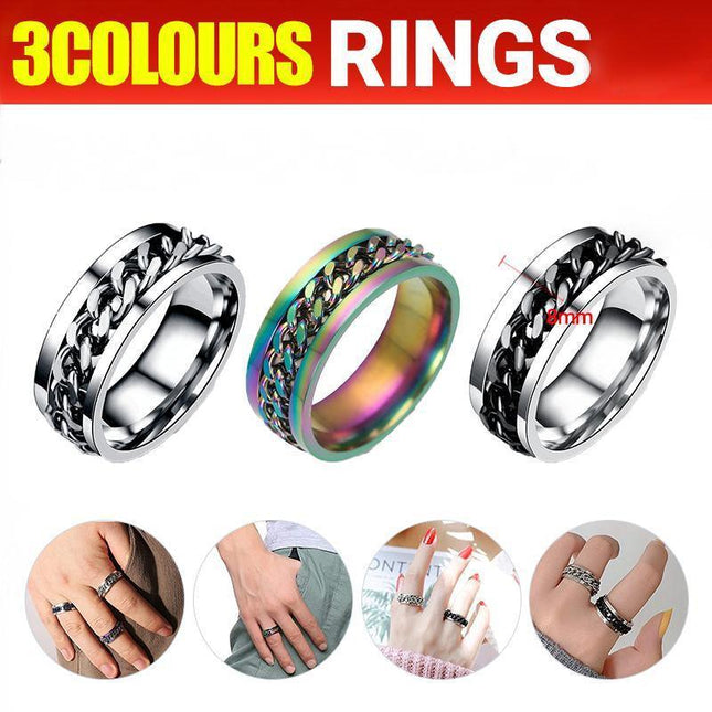 Spinner Rings Mens Womens Fidget Rotating Ring Silver Stainless Steel Size 6 - Aimall