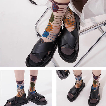 5Pair Thin Cartoon Trendy Socks Sheer Street Style Glass Silk Unisex Socks Party