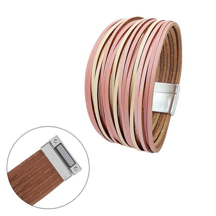 Multiple Gradient Leather Wristband Bracelet Bangle Magnetic Clasp Bracelet - Aimall