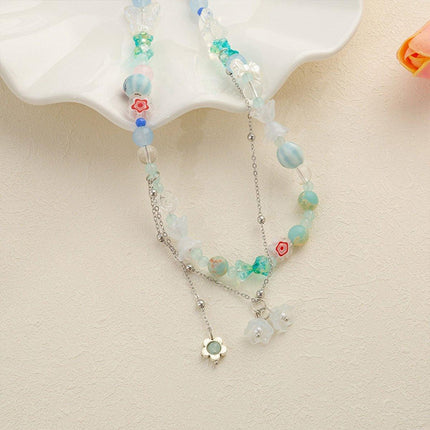 Elegant Blue Flower Pendant Necklace Women Girls Boho Chic Fashion Jewelry