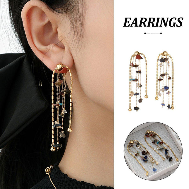 Fashion Earrings Colourful Natural Stone Tassel Earrings Women Jewelry Gift