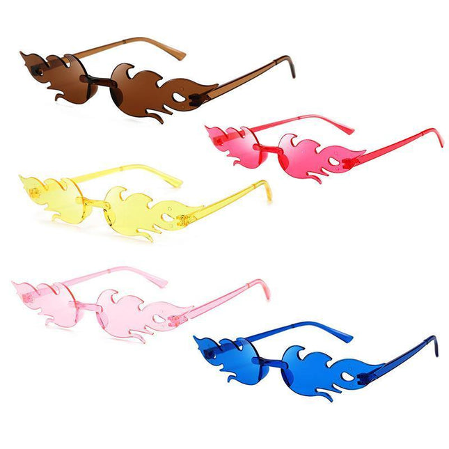 Sunglasses Eyewear Wave Sun Glasses Fire Flame Rimless Fashion Sunglasses - Aimall