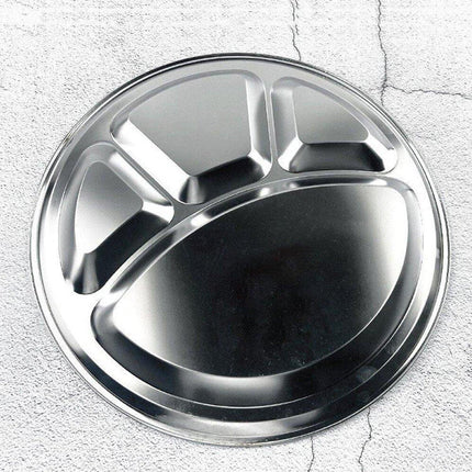 4pcs Stainless Steel Round Dinner Plates 4 Compartment Food Serving Trays Set