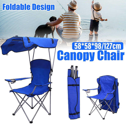 Canopy Chair Foldable W/ Sun Shade Beach Camping Folding Outdoor Fishing Blue - Aimall