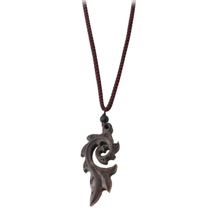 Ethnic Style Retro Long Sweater Chain Necklace with Wooden Pendant Fashion