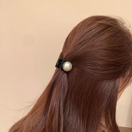 Mini Hair Claw Faux Pearl Hair Clip Hairpins For Women Girls Black Small Grab