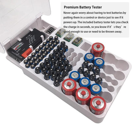 93 Slot Battery Storage Organizer Holder with Tester-Battery Caddy Rack Case Box - Aimall