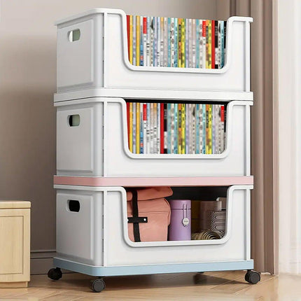 Under Desk Book Storage Box with Wheels Movable Classroom Student Organiser Rack